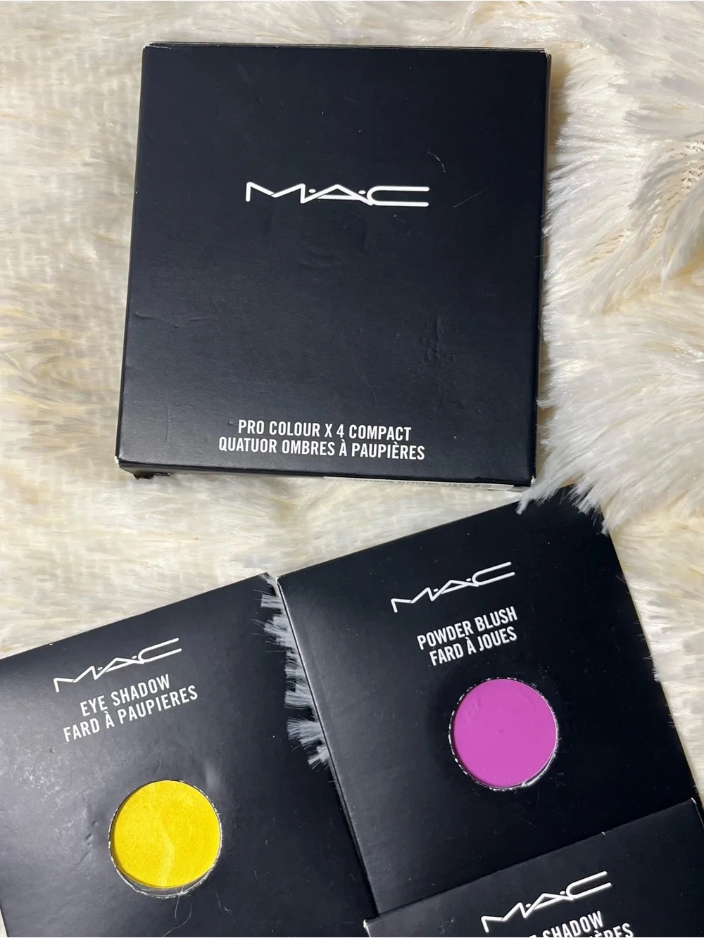 MAC Cosmetics Single Eyeshadows & Blush in Yellow, Purple, Silver, Brown